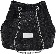 HARGIO(ハルジオ) スパンコールバッグ パーティーバッグ レディース ショルダー トート ハンドバッグ チェーンバッグ ポーチ 小さめ ミニ おしゃれ かわいい キラキラバッグ ラメ(ブラック)