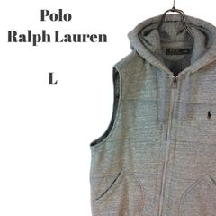 Polo Ralph Lauren ポロラルフローレン フード付きベスト ワンポイントロゴ 黒ポニー刺繍 グレー メンズ Lサイズ