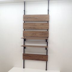 衝立 ブラック/ブラウン 木目 ローパーテーション 壁面収納 突っ張り式 木製棚板 EG18909 中古オフィス家具