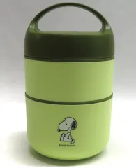 【中古】食器 スヌーピー(グリーン/横向き) 保温2段ステンレスランチポット 「PEANUTS(SNOOPY)」
