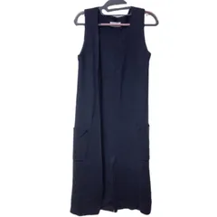 Z1515 【美品】SLOBE IENA スローブイエナ　ニットロングジレ　ベスト　紺　ネイビー　レディース　ウール　ボタンレス　トッパー　オシャレ　レイヤード