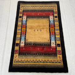 イラン　ギャッベ　ロリバフト　細かい　ベッドサイド　玄関　ブラウン　手織　ラグ　絨毯　カーペット