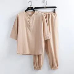 セットアップ メンズ 上下セット ジャージ 2点セット 綿麻 七分袖シャツ ハーフパンツ 夏 無地 速乾 薄手 滑り ひんやり