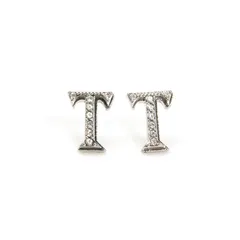【新品】【T】ピアス アルファベット シルバー 銀色 メンズ レディース イニシャル ジルコニア スタッド ピアス おしゃれ 両耳用 (2個売り)