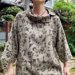 着物リメイク☆ウール反物よりラグラン袖のワンピース 着物リメイクラグラン袖のシャーリングワンピース実寸大型紙