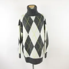 エイチ&エム H&M Pringle コラボ タートルネックニット セーター アーガイル 長袖 グレー 黄 S *A658