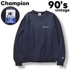 【三色刺繍タグ】 90sヴィンテージ メキシコ製 チャンピオン Champion 胸刺繍ロゴ スウェット シャツ クルーネック トレーナー トップス 裏起毛 XL ネイビー メンズ