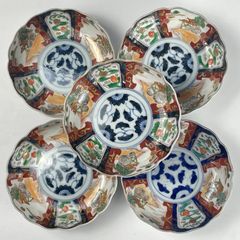 605 色絵　鳥　通り物　古伊万里　伊万里焼　骨董　アンティーク　膾皿　5枚セット