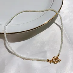 【サージカルステンレス】パールホワイトビーズのネックレス