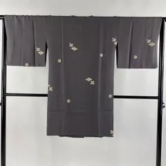 【在庫一掃】 道行 身丈99cm 裄丈64cm M 和装コート 角衿 草花 地紋 金彩 灰紫 正絹 美品 逸品 【中古】