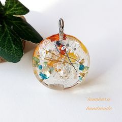 ぷっくりサークル＊花柄ネックレス(イエロー)