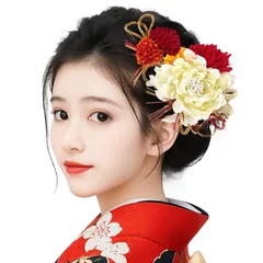 【新着商品】髪 着物 飾り 着物 髪留め 結婚式 和装 水引細工 つまみ細工 高級造花 七五三 花 ヘアアクセサリー 浴衣 2点セット 卒業式 袴 5カラー 振袖 (02 成人式 髪飾り 白赤) [OTAKUMARKET]
