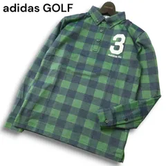 【美品】adidas GOLF アディダス ゴルフ 通年 ロゴ刺繍★ 長袖 ボタンダウン チェック ポロシャツ Sz.M メンズ グリーン