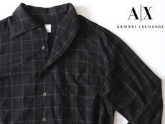中古品★ARMANI EXCHANGE アルマーニ エクスチェンジ★モダン二筋格子柄長袖シャツ★S【本物保証】ブラック黒【正規品】綺麗目ファッション