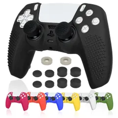 【新着商品】簡単装着 超軽量 滑り止め コントローラー 耐衝撃 コントローラー カバー 傷つけ防止 カバー ps5 保護ケース-ブラック色(スティックキャップ ps5 シリコン素材 8個付) Ltenic