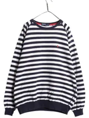 【お得なクーポン配布中!】 90s ポロ ラルフローレン ボーダー スウェット メンズ XL / オールド クルーネック 裏起毛 ツートン ワンポイント 大きいサイズ トレーナー