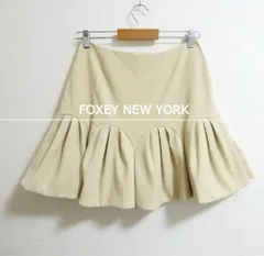 美品 FOXEY NEW YORK フォクシーニューヨーク リリーオブバレースカート フレアスカート ギャザー ミニ丈 膝丈 ポリエステル ベージュ サイズ40 レディース 古着 中古