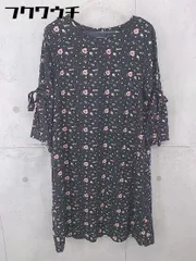 ◇ merlot メルロー 総柄 七分袖 膝丈 ワンピース ブラック マルチ レディース 【中古】 【1103030007199】
