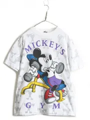 90s ■ ディズニー ミッキー マウス 総柄 プリント 半袖 Tシャツ ( メ
