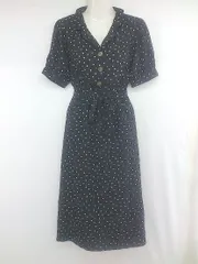◇ apres jour ドット リボン オープンカラー バックゴム 半袖 膝下丈 ワンピース サイズF ブラック ホワイト レディース P  【1307150018893】