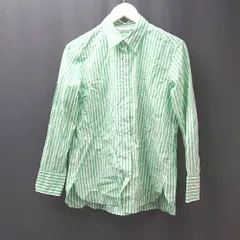 ◇ UNIQLO ユニクロ ストライプ柄 フロントボタン カジュアル 長袖 シャツ サイズS グリーン レディース E  【1308160018156】
