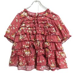 【美品】ピンクハウス★2022年製！かぶせ段々フリルのローンブラウス ローズピンク系 ドット&花柄♪z14640