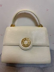 ハナエモリ ハンドバッグ アイボリー ゴールド金具 箱付き　純正ベルトあり