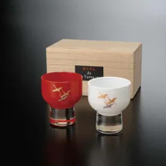 【新生活 お引越し祝い ギフト に最適！】【ガラス×漆器】 ぬりもん de Verra 盃 蒔絵（ まきえ ） 千羽鶴【赤・白セット】2個セット グラス 杯 母の日 父の日 敬老の日 プレゼント ギフト 漆器 日本土産  新生活