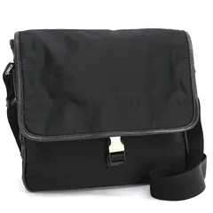 【中古】プラダ/メッセンジャー/ショルダーバッグ/ロゴ/ナイロン/レザー/ブラック/トライアングルロゴ/PRADA