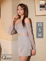 ※シルバー  [GL3736-IV-2408]XSサイズあり【ROBE de FLEURS Glossy/ローブ・ド・フルール グロッシー】シアースリーブ/ クロスストラップ/ セットアップ/ ミニドレス/ キャバドレス/ ナイトドレス