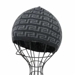 ヴェルサーチ ヴェルサーチェ VERSACE 美品 総柄 ウール ビーニー ニットキャップ 帽子 黒 ブラック