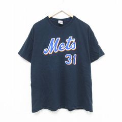 XL/古着 半袖 Tシャツ メンズ MLB ニューヨークメッツ マイクピアザ 31 コットン クルーネック 紺 ネイビー メジャーリーグ ベースボール 