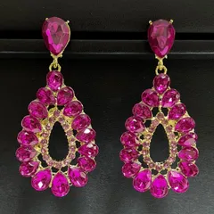 [60mm〜] Sweet Cocktail キラッキラの大振りエスニックピアス（金色×ピンクレディ）エスニック ダンス 宮殿 舞台 衣装 パーティ 映画 NW-008-PK