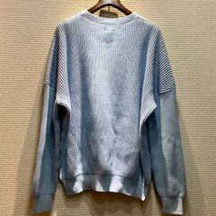 ロエベ LOEWE アナグラム レザー ワッペン サマーニット コットン セーター プルオーバー ブルー 水色 [M] メンズ S3109680CO E517