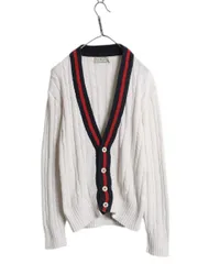 【お得なクーポン配布中!】 80s USA製 エルエルビーン コットン チルデン ニット カーディガン メンズ M / 古着 ヴィンテージ LLBEAN セーター ケーブル 前開き 羽織り