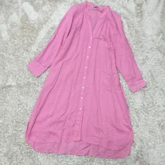 【美品】ZARA　リネンコットンブレンド シャツワンピース　チュニックワンピース　Lサイズ　Vネック　ノーカラー　バンドカラー　サイドスリット　オーバーサイズ　ビックシルエット