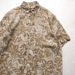 90's 00's エディーバウアー 100% リネン アロハシャツ 半袖 (L) ベージュ系 総柄 花柄 90年代 旧タグ オールド ハワイアンシャツ　アメリカ古着 USED  ビンテージ ヴィンテージ