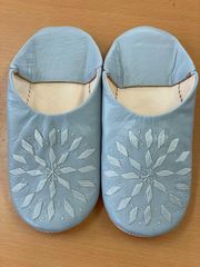 わけあり バブーシュ モロッコ 23～24cm 刺繍 グレー bb018b4013_01 本革 サンダル スリッパ ハンドメイド
