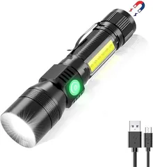 Ｄｒａｗｙｕｍｅ 懐中電灯 LEDライト UVライト 3 in 1 強力 ハンディライト マグネットテール 7モード ズーム調整可能 フラッシュライト 充電式 IPX6防水 ポケットクリップ付き( 1個)