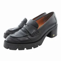 コーチ COACH コリーン ローファー シューズ ヒール レザー 25.5cm 黒 ブラック /HO ☆AA★