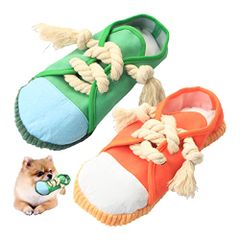 heizi 犬 噛む おもちゃ 靴 スリッパ 2足 小型犬 噛むおもちゃ ペット 安全 丈夫 洗える (ローカット(オレンジ＆グリーン))