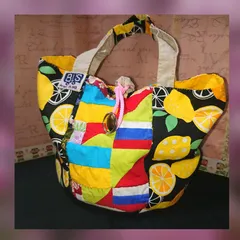 使い方いろいろ♪手縫いパッチワーク☆レモン模様☆バケツ型☆ミニ☆トートバッグ