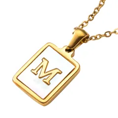 【Aタイプ × M】[Cream dot. クリームドット公式] ネックレス レディースステンレス製 金属アレルギー サージカルステンレス つけっぱなし ショート シェルプレート スクエア ラウンド チェーン イニシャル アルファベットのサムネイル