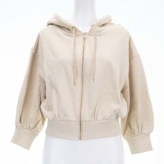 ★SALE 54％OFF★ ショート丈パーカー 薄手 アウター 七分袖 七分丈 ジップアップ M ピンクベージュ【ミーア MIIA】