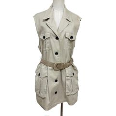 中古 ザラ ZARA ノースリーブ シャツワンピース クリーニング済み リネンブレンド ベスト ベージュ レディース Lサイズ