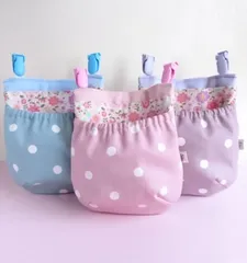 フタなし 移動ポケット 水玉模様 ラベンダー、ピンク、水色