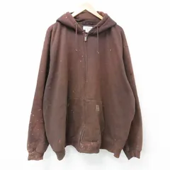 XL/古着 カーハート 長袖 フルジップ スウェット パーカー メンズ ワンポイントロゴ 大きいサイズ 茶 ブラウン 25apr21 中古 スエット トレ