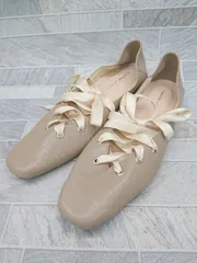 ◇ ⊂ JELLY BEANS ジェリービーンズ レースアップ フラット シューズ サイズ24.0㎝ ベージュ レディース P  【1410230017621】