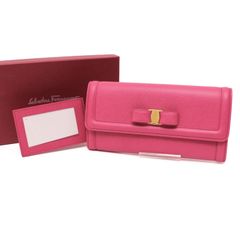 サルヴァトーレ フェラガモ 22 D154 ヴァラ リボン 長財布 ロングウォレット long wallet レザー 本革 ピンク pink Salvatore Ferragamo