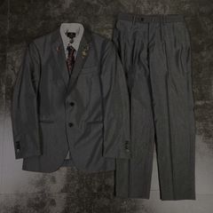 【JAPANESE VINTAGE】6点セット セレモニー シングルスーツ 3ピース スリーピース ベスト付き セットアップ 上下 光沢 グレー系 成人式 卒業式 結婚式（ユーロピンズ＆シャツ＆ネクタイ おまけ）No.38